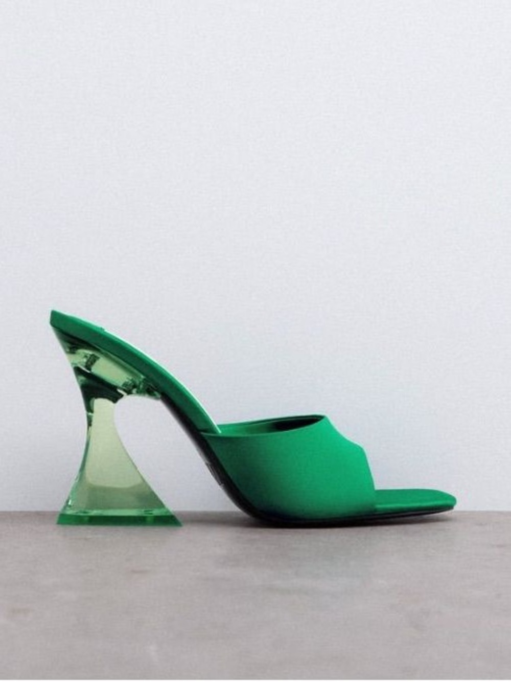 Zara Green Satin Sculptural-Heel Mules – Size 38